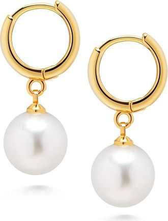 Nialaya Pearl Drop Hoop Earrings in Gold /White at Nordstrom