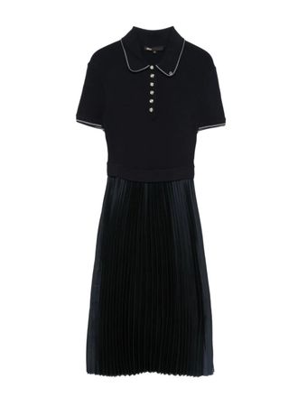 Maje polo-neck pleated dress - Blue