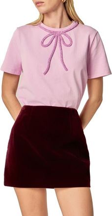 English Factory Beaded Bow Cotton T-Shirt in Lilac at Nordstrom, Size X-Small