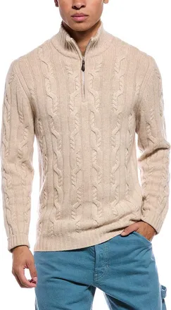 N.Peal N. PEAL Textured Cable 1/2-Zip 100% Cashmere Mock Neck Sweater