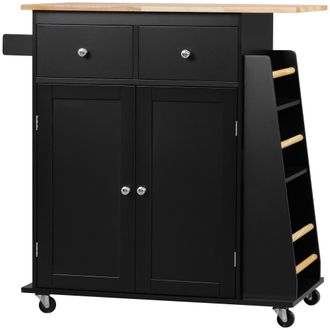 HOMCOM Isola Cucina Con Armadietto, 2 Cassetti E Portaspezie In Legno Nero - Homcom