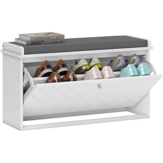 HOMCOM Homcom - Panca Scarpiera Salvaspazio con Cuscino per 8 Paia di Scarpe Bianco