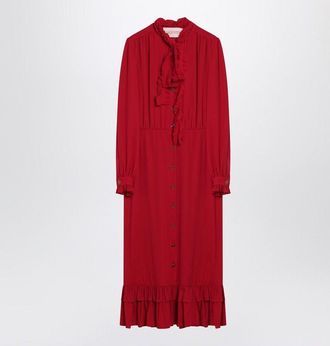 Valentino Womens Red Dress With Ruffled Bow Silk - Size EU 40 (Womens)