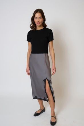 Central Park West Celeste Lace And Sweater Combo Dress in Black/grey at Nordstrom, Size X-Small