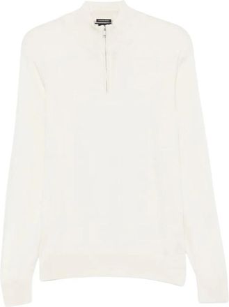 HUGO BOSS Trui Natural Det Zip Metalico Cuello - Heren - Coltruien - Wit - M - Wol - Truien & Vesten