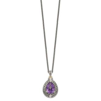 Diamond2Deal Sterling Silver with 14K Accent Diamond and Amethyst Pendant Necklace