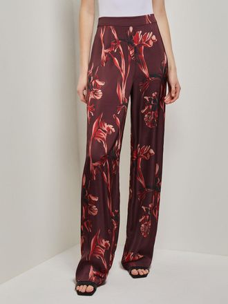 Misook Floral Straight Leg Crepe de Chine Pants
