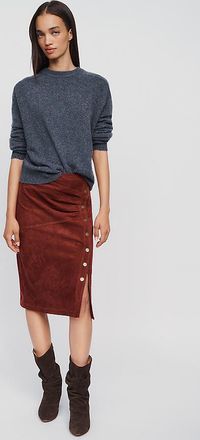Pilcro Faux Suede Side Button Midi Skirt