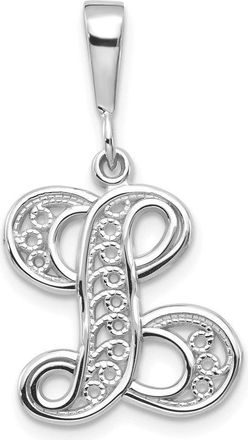 Diamond2Deal 10K White Gold Filigree Initial L Pendant