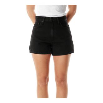 Nudie Jeans Korte Broeken, Dames, Zwart, W28, Denim, Hoge Taille Wijde Pijp Denim Shorts