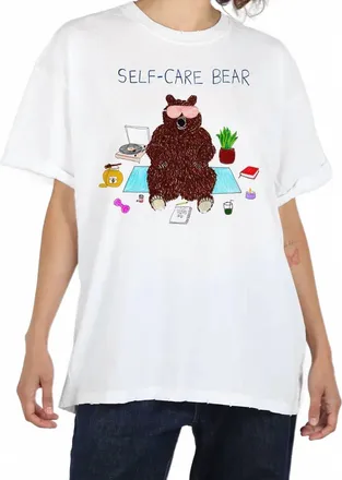 Unfortunate Portrait Self-Care Bear Boyfriend Tee In White
