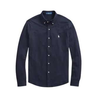 Polo Ralph Lauren Fijn Piqu&eacute; Katoenen Overhemd - Heren - Casual Overhemden - Blauw - M - Katoen - Overhemden