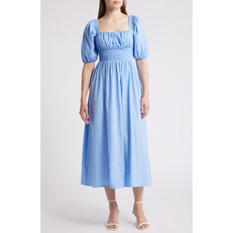 & Other Stories Smocked Puff Sleeve Midi Dress in Blue Light at Nordstrom Rack, Size 12