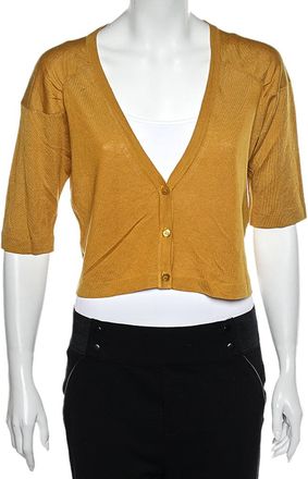 Max Mara Mustard Yellow Silk & Linen Cropped Cardigan