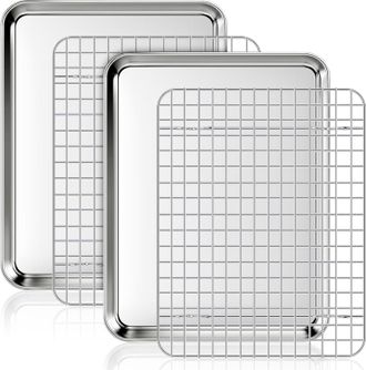 OEM Bandeja De Horno De Acero Inoxidable Con Rejilla De Enfriamiento (2 Bandejas + 2 Rejillas), 31,5 X 24,5 X 2,5 Cm, Bandeja Rectangular Con Rejilla Para