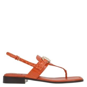 Ferragamo Gancini Lula Leather Flat Sandals, Size 5.5 C
