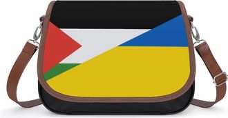 Generic Palestine And Ukraine Flag Crossbody Bag Womens Handbag PU Message Bags Shoulder Purse with Adjustable Strap