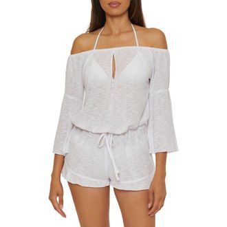 BECCA by Rebecca Virtue Breezy Basics Off the Shoulder Cover-Up Romper in White at Nordstrom Rack, Size Medium