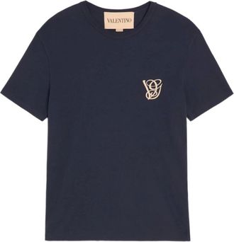 Valentino Tops, Heren, Blauw, S, Katoen, Cotton T-Shirt With Vg Patch