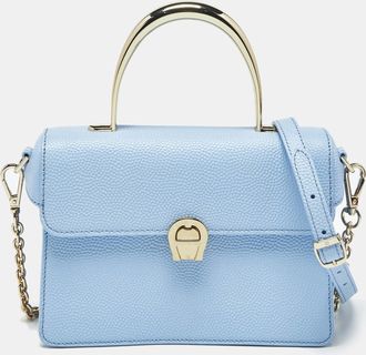 Aigner Light Blue Leather Small Genoveva Top Handle Bag