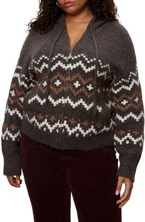 Sanctuary Fair Isle Zip-Up Sweater Hoodie in Mocha Brown at Nordstrom Rack, Size 1X