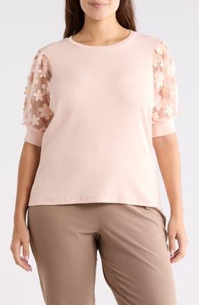 Philosophy Cashmere Embroidered Puff Sleeve Top in Light Pink at Nordstrom Rack, Size 1 X