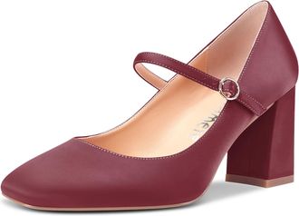 Castamere Women Chunky Block High Heel Square Toe Pumps Court Shoe Mary Jane Shoes Wedding Party Dress Red 7 UK