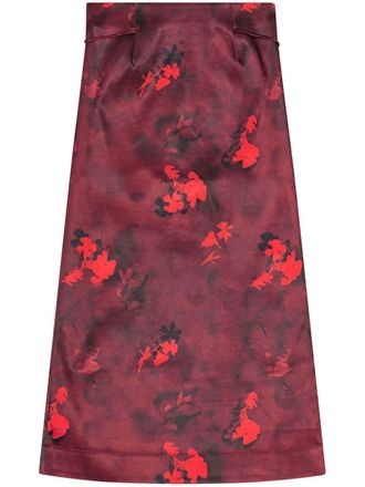 Ganni printed satin maxi skirt - women - Recycled Polyester/Elastane - 44 - Red