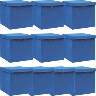 vidaXL Vidaxl - Cajas De Almacenaje Con Tapas 10 Uds Tela Azul 32x32x32 Cm