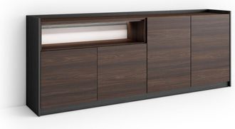 Skraut Home Skraut Home - Aparador Para Sal&oacute;n, Gran Capacidad De Almacenaje, 207x37x80cm, 4 Puertas, Led, Estilo Moderno, Roble Oscuro Y Negro