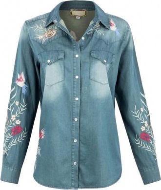Johnny Was Womens Faloma Western Shirt In Denim Blue