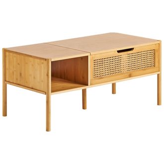 Beliani Mesa De Centro De Bamb&uacute; 99 X 48 Cm Con Tablero Elevable Para Almacenaje Muebles De Sala Estilo Boho Natural Surrey