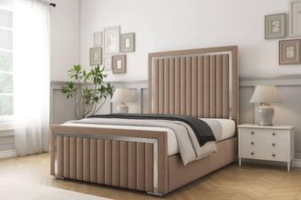 Comfort Beds Boston Chrome Plush Bed Frame - 50 Upholstered Headboard in Taupe | Size: Single
