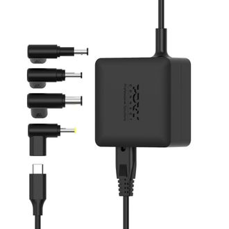 Port Designs Fuente De Alimentaci&oacute;n De Red Port Designs 65w Gan Usb-c Negra De &Aacute;ngulo Recto Con Cable Extendido