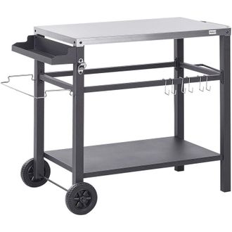 Beliani Carrello portavivande da giardino Carrello da cucina con ruote in acciaio inox Top nero Spiazzi