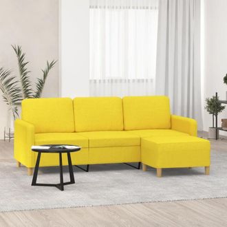 vidaXL Vidaxl - Sof&aacute; De 3 Plazas Con Taburete De Tela Amarillo Claro 180 Cm