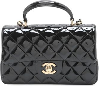 Chanel 2021-2025 kleine Classic Patent Flap boekentas met handgreep - Zwart