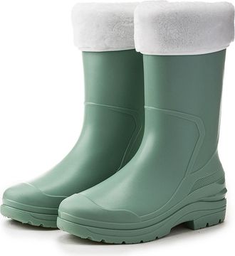 Pangolin Womens Waterproof Mid-Calf Wellies with Faux Fur Cuff, Removable Cotton Liner, Non-Slip Grip Sole, Warm Winter Wellington Boots Green 5.5UK