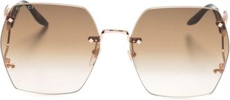 Gucci Double G oversize-frame sunglasses - women - Metal - 62 - Brown