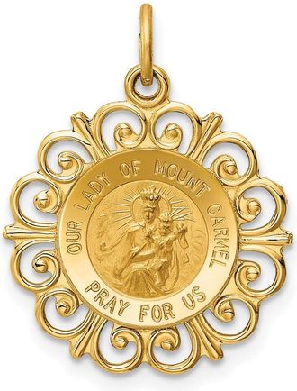 Diamond2Deal 14k Yellow Gold Satin Solid Our Lady of Mt. Carmel Medal Scalloped Edge Charm Pendant
