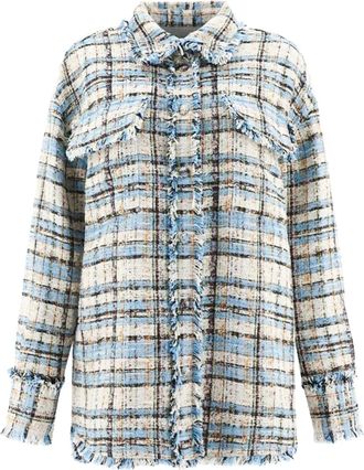 Msgm Giacca in tweed con frange - Blu