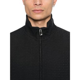 Emporio Armani Jassen, Heren, Blauw, XL, Katoen, Textured Zip Sweatshirt