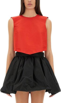 Patou Red Solid Round Neck Top