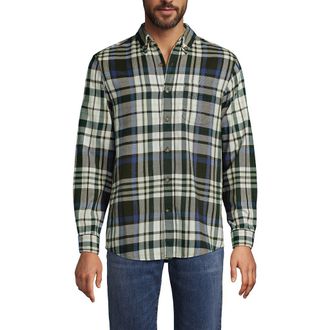 Lands End Flagship Flannel Shirt in Ivory/antique Moss Plaid at Nordstrom, Size Medium