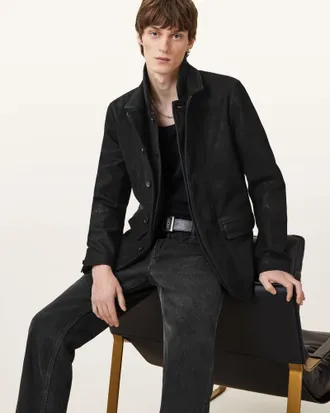 AllSaints Survey Double Layered Waxed Suede Blazer