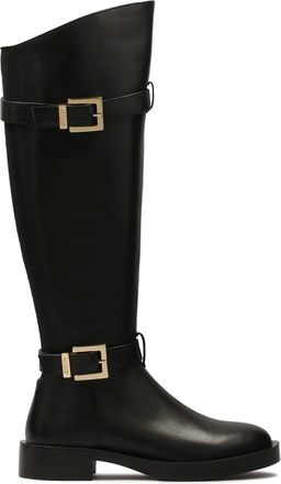 Kazar Schoenen, Dames, Zwart, 36 EU, Leer, Klassieke zwarte laarzen versierd met gespen op de bovenkant