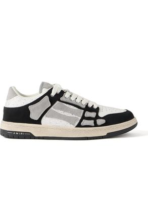 Amiri Skel-Top Suede-Trimmed Crystal-Embellished Leather Sneakers