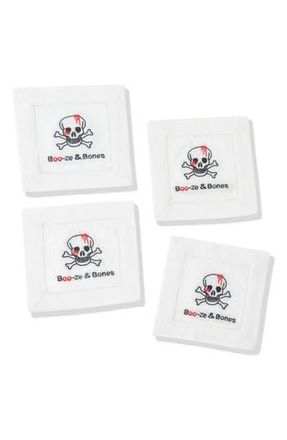 Tiramisu Boo-Ze Bones Embroidered Linen Cocktail Napkins in Black/Red at Nordstrom Rack