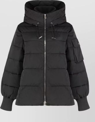 Pinko hooded ribbed cuff short down jacket
