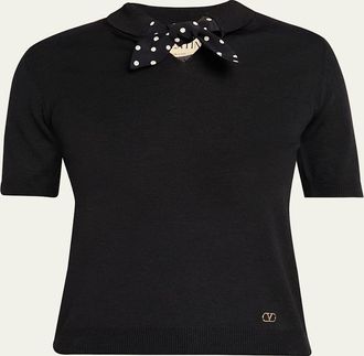 Valentino Garavani Polka Dot Bow Wool Knit Sweater